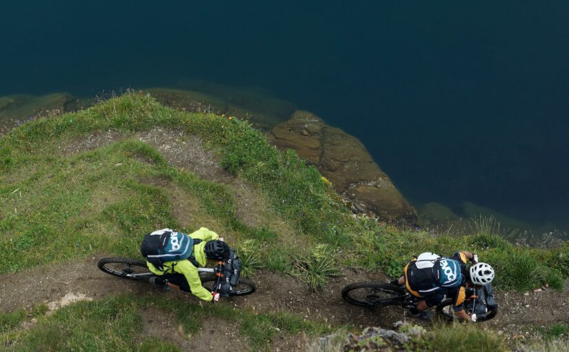 two person riding on mountain bike